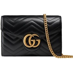 Gucci Marmont Wallet on Chain - Black / Gold Hardware